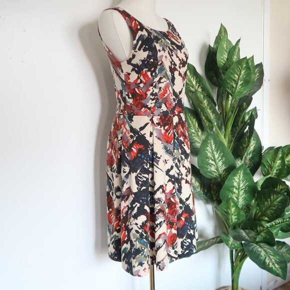 Maeve Anthropologie Artsy Abstract Print Fit & Flare Dress Tencel Stretch S - Picture 5 of 16